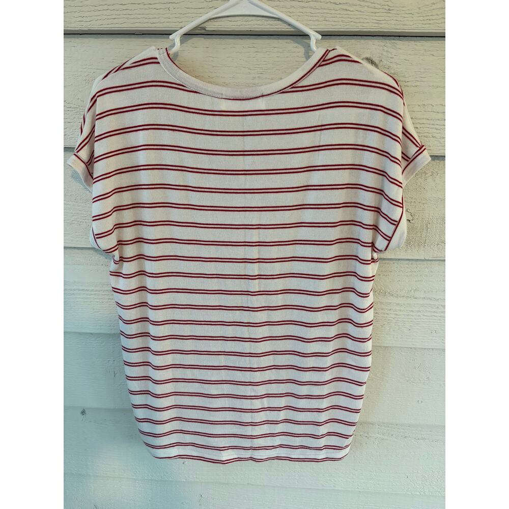 MOD On Trend Red & White Terry Cloth Striped V-Neck Pocket Tee Size Medium - Picture 6 of 6